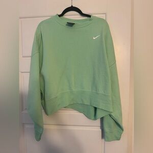 Nike Women's Light Green Cropped Sweatshirt with White Swoosh